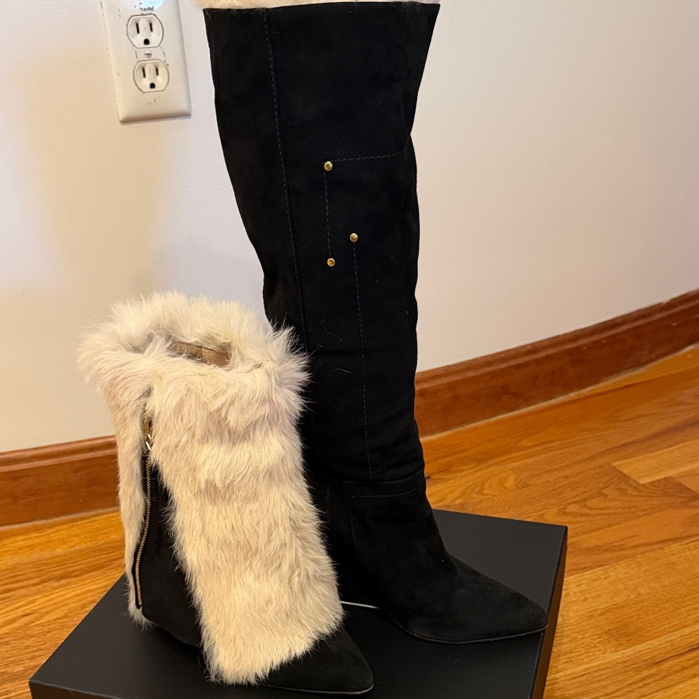 Jerome Dreyfuss Black and Cream Over the Knee Boots